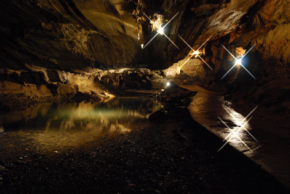 A stunning view of the Underground River inside Bristol Caverns.